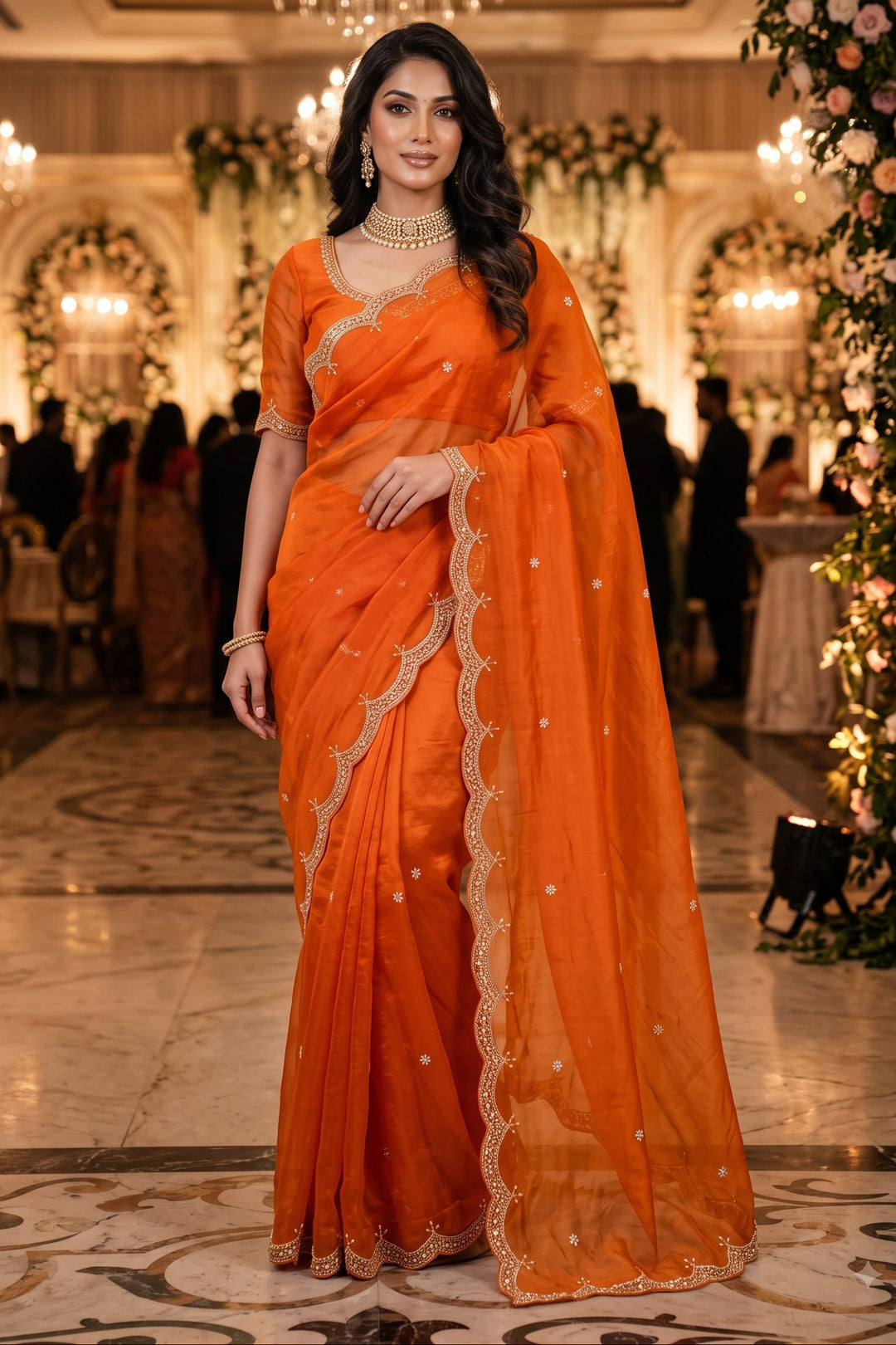 Eyes of Elegance Fandy Satin Silk Saree with Cutdana Work