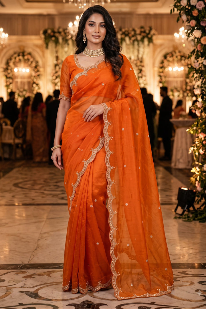 Eyes of Elegance Fandy Satin Silk Saree with Cutdana Work