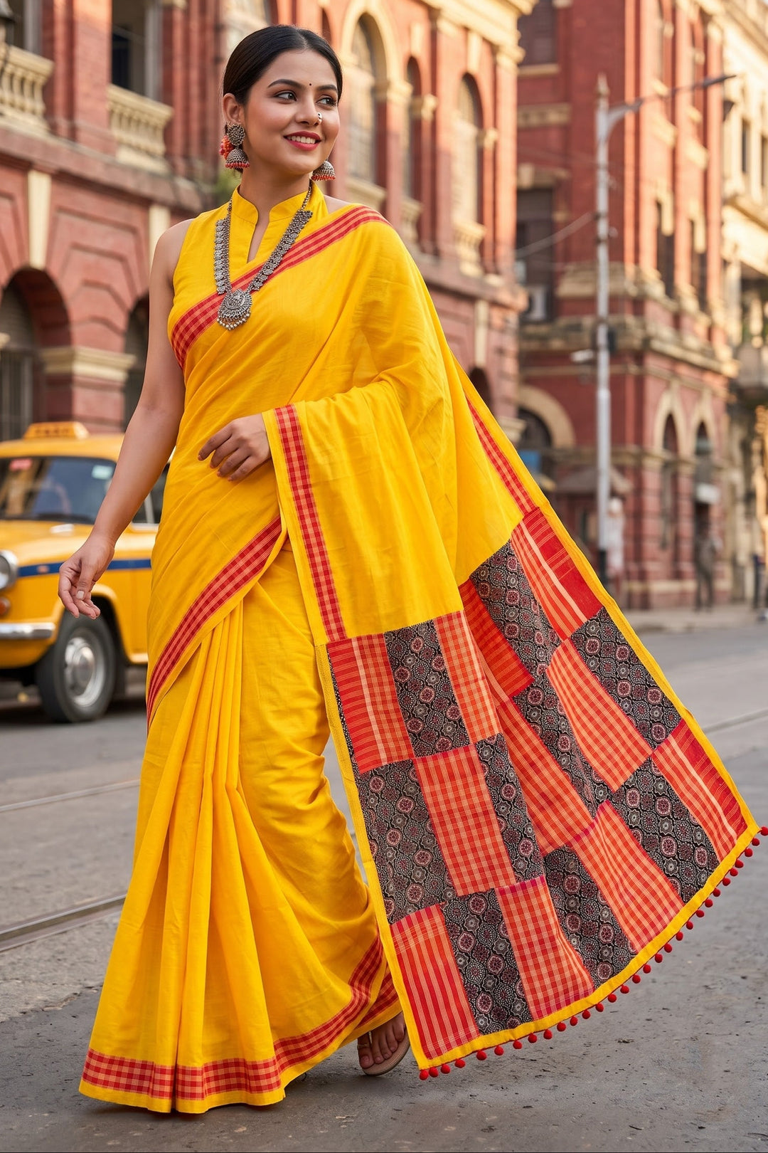 Aruneshi - Cotton Saree With  Gamcha Mismatched pallu
