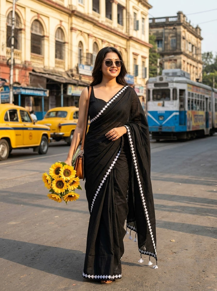 Meghanjali (মেঘাঞ্জলি)  Khadi Cotton Saree With Lace
