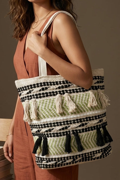 Boho Handwoven Tassel Tote Bag