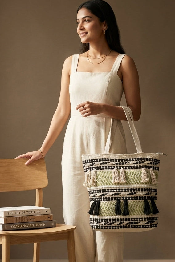 Boho Handwoven Tassel Tote Bag
