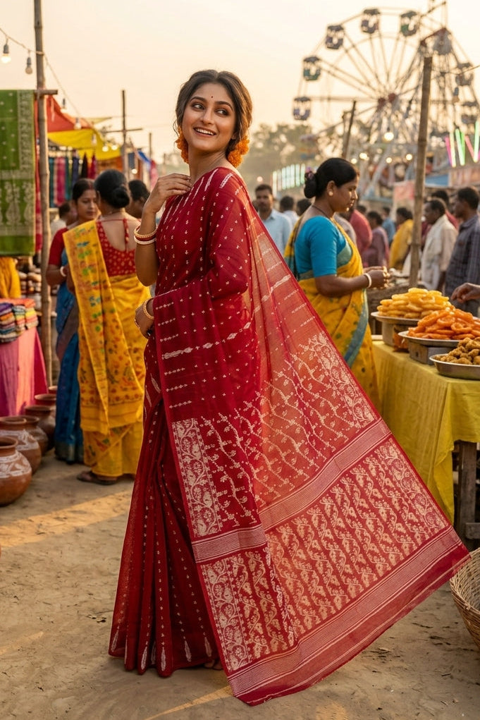 Shatarupa Bengal Jamdani Saree(Red)