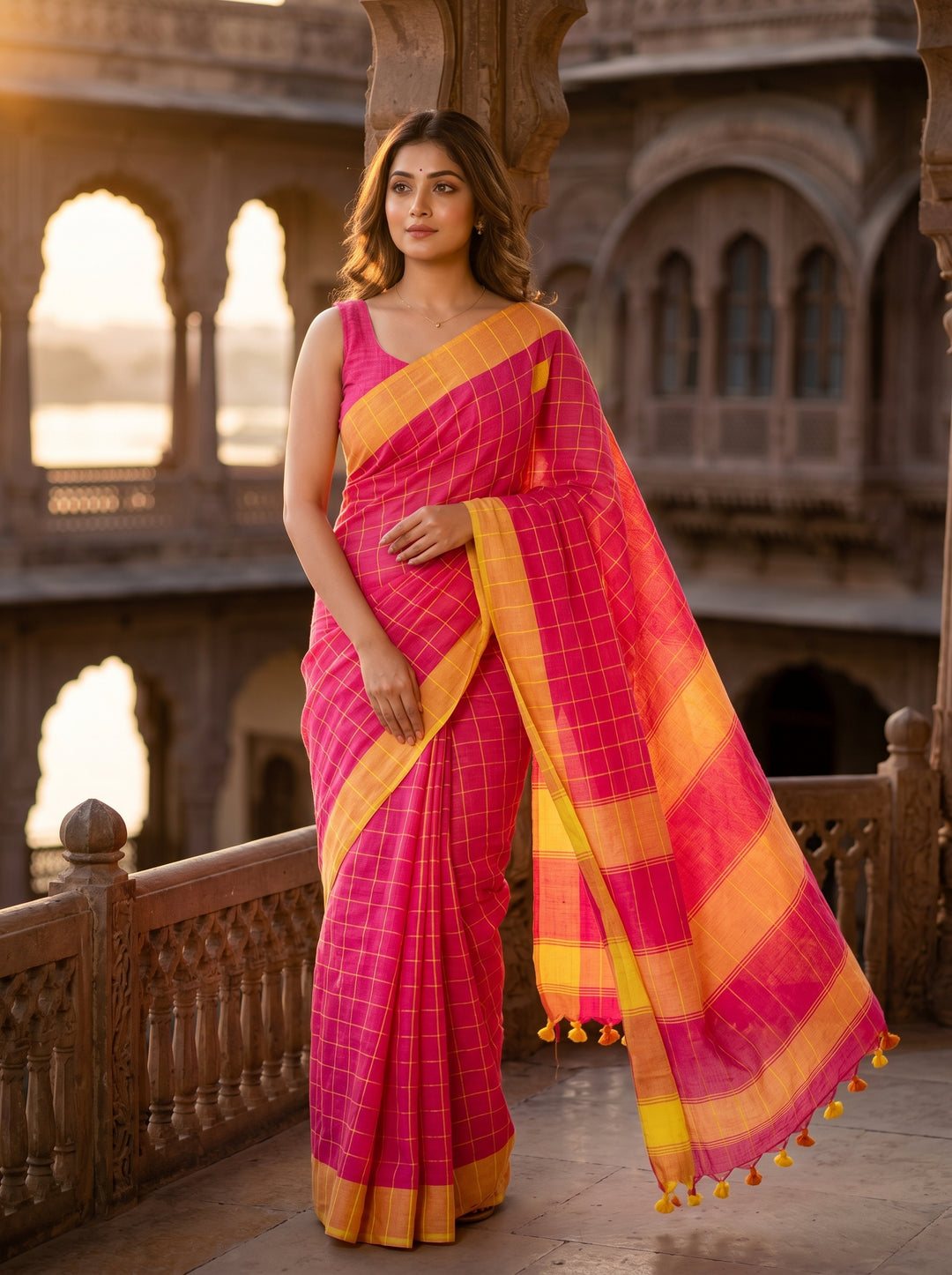 Check Style Bengal Khadi Saree