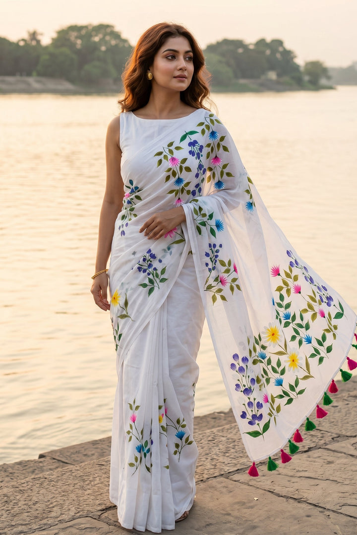 Wildflower Whisper Mul Cotton Saree