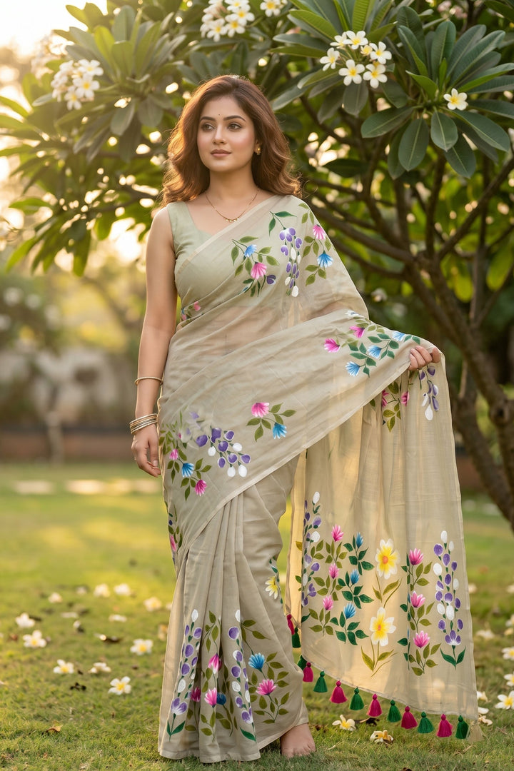 Wildflower Whisper Mul Cotton Saree