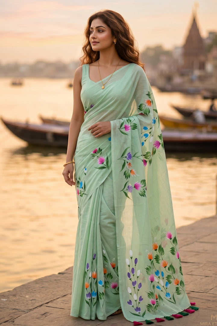 Wildflower Whisper Mul Cotton Saree