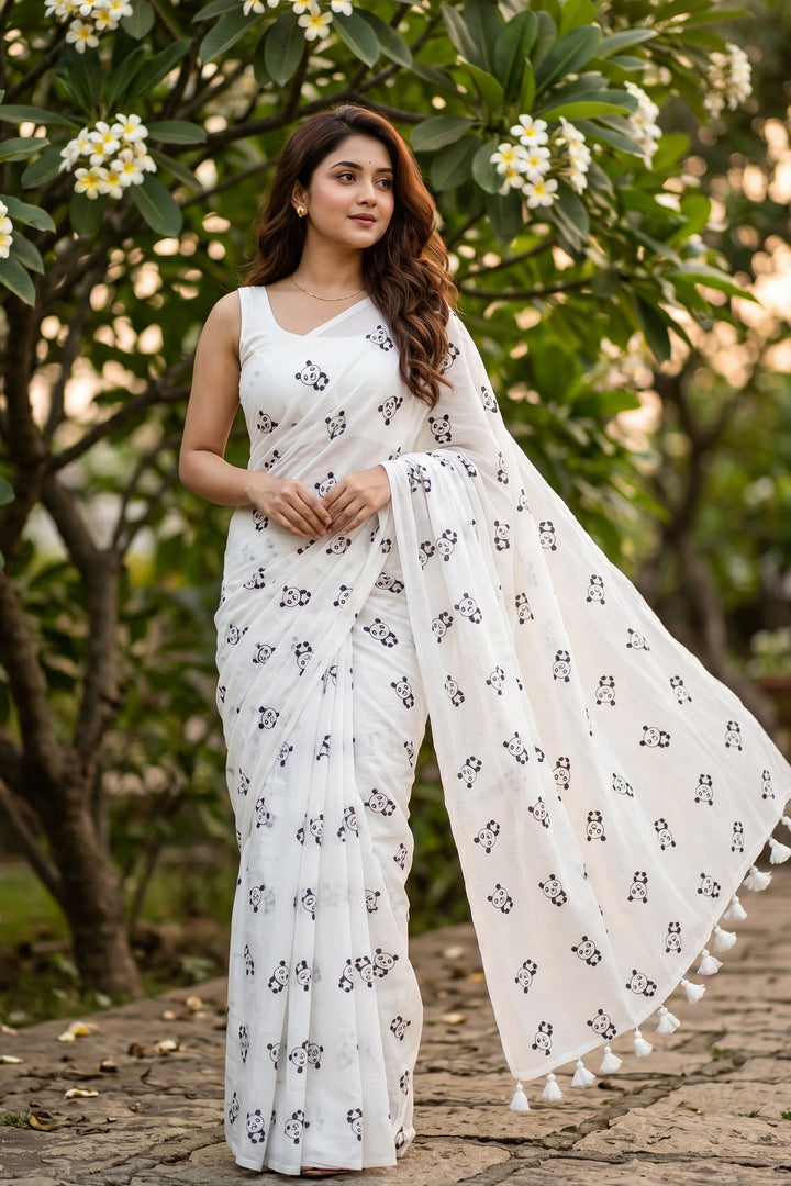 Little Panda Tale Mul Cotton Saree