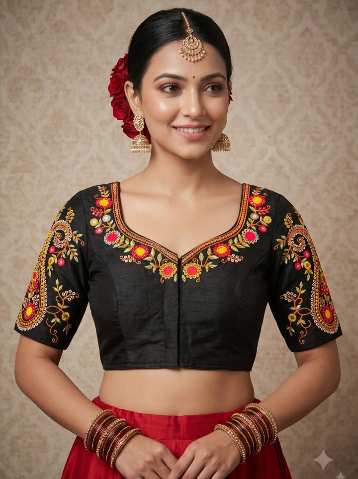 Festive Paisley Vichitra Silk Blouse