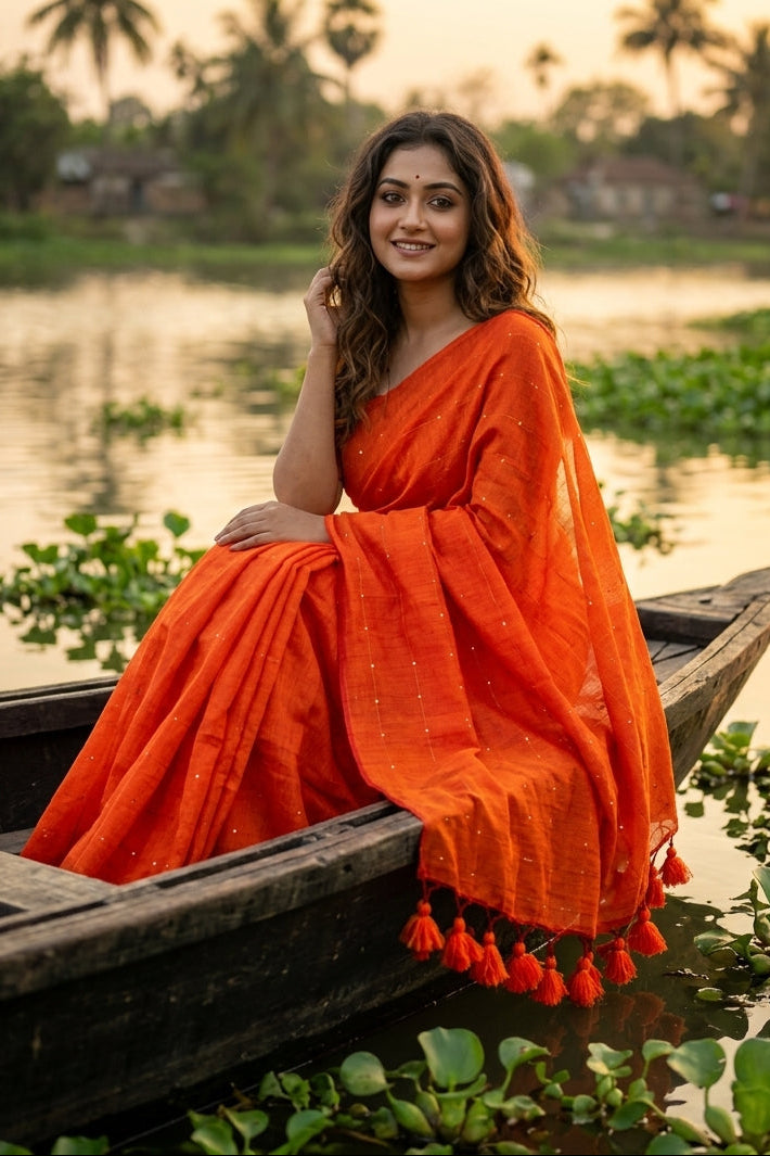 Kumkum Kavya  Khadi Cotton Sequence Saree