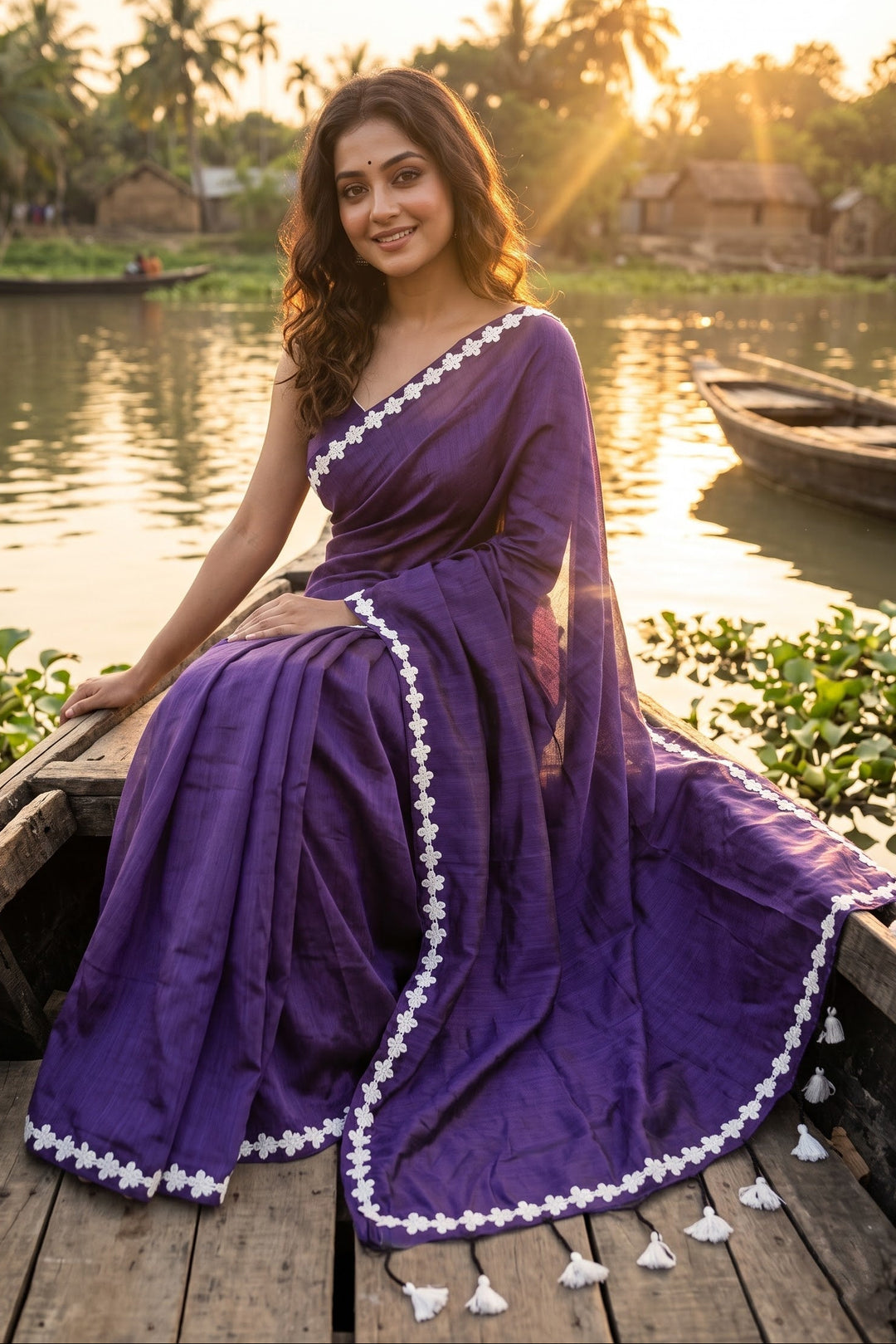 Meghanjali (মেঘাঞ্জলি)  Khadi Cotton Saree With Lace