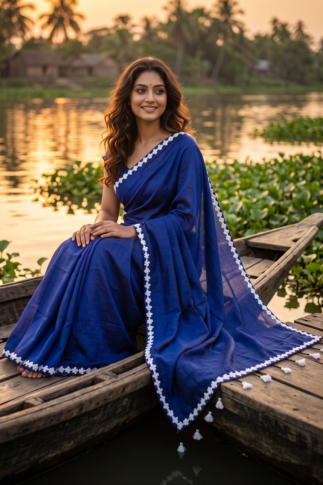 Meghanjali (মেঘাঞ্জলি)  Khadi Cotton Saree With Lace