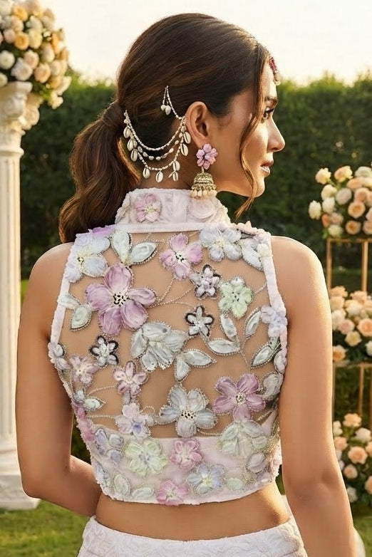 Garden of Pearls Designer Blouse With Ribbon Katdana work