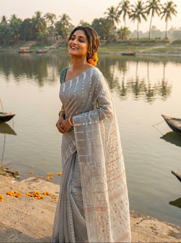 Shatarupa Bengal Jamdani Saree(Grey)