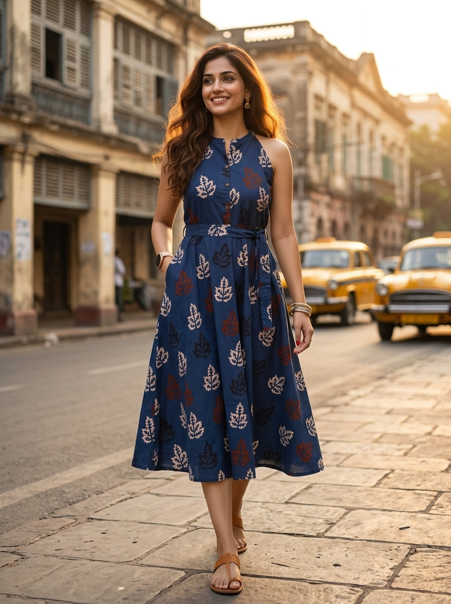 Halter Neck Sustainable Long Handloom Dress
