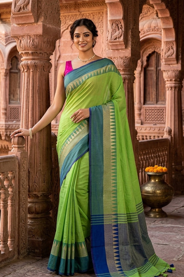 Aura Of Pure Khadi Cotton (Natural Pista Color) Saree