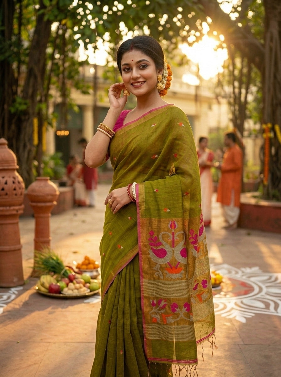 Aponjon Pure Linen Jamdani Saree