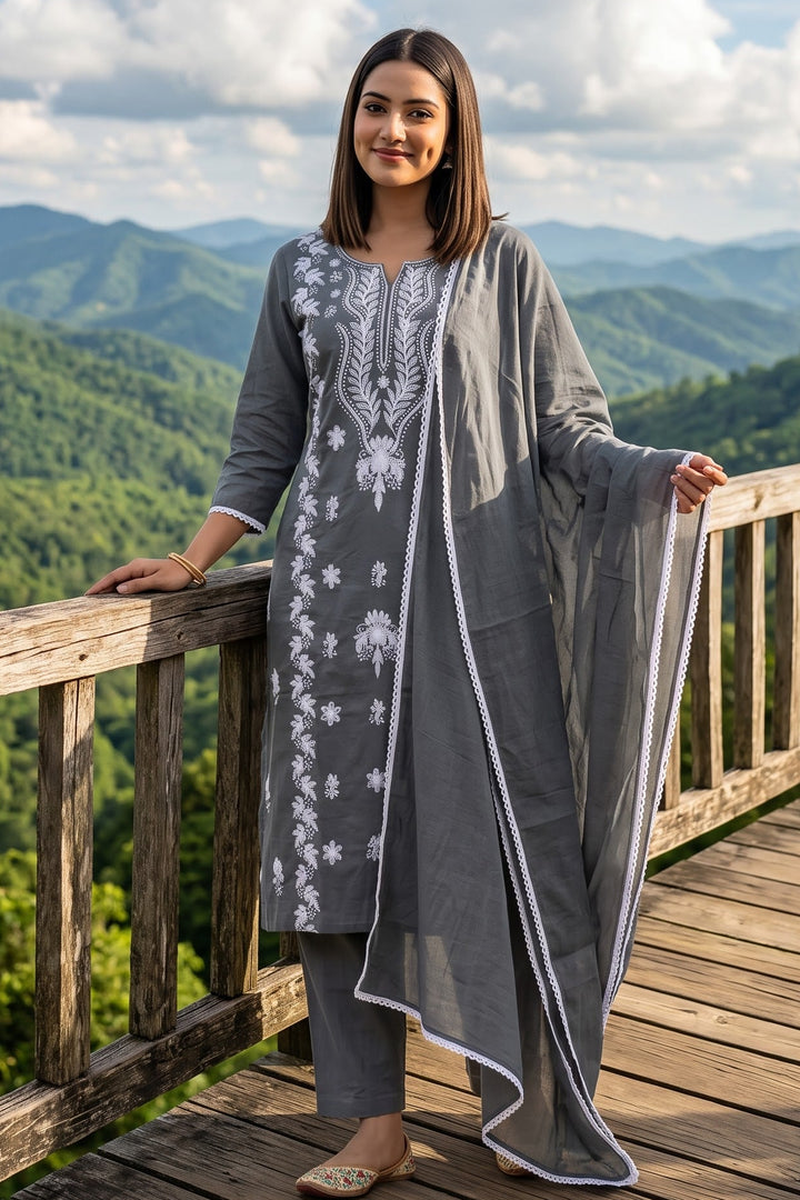 The One and Only - Chikankari Embroidered Cotton Kurti Set