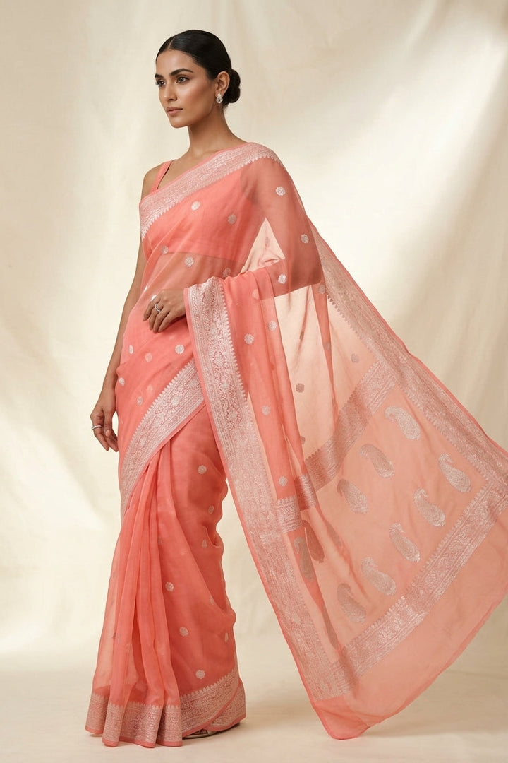 The Silver Heirloom – Khaddi Chiffon Banarasi Saree