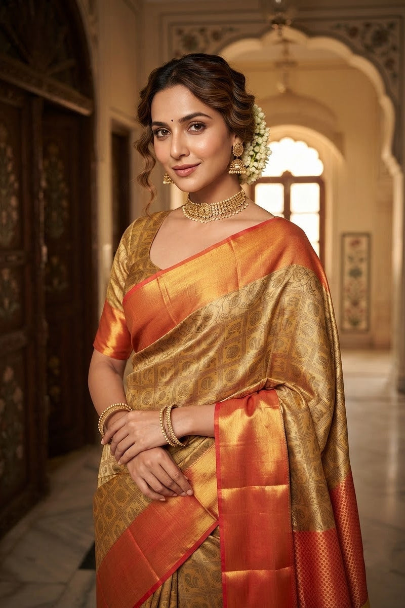 Rajkanak Banarasi Semi Katan Silk saree
