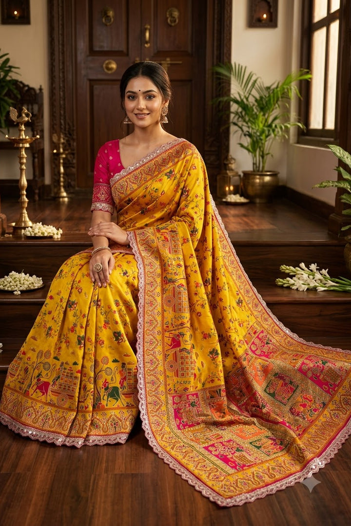 Rajwadi Noor Pashmina Silk Saree with Kashmiri Thread Weaving &amp; Heavy Zari Border (Copy)