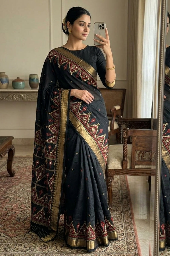 Neelkantha Heritage Semi Matka Silk Gujarati Print Saree