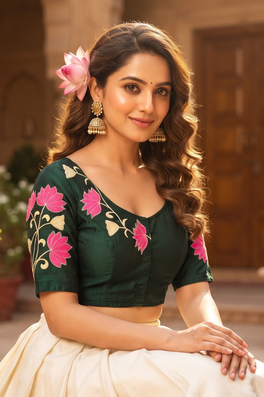Shantimaya - Lotus Appliqué Katdana Designer Blouse