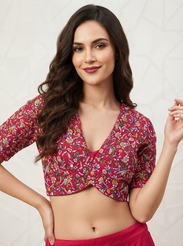 Vine Of Flower Embroidery - Designer Blouse