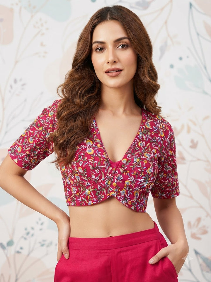 Vine Of Flower Embroidery - Designer Blouse