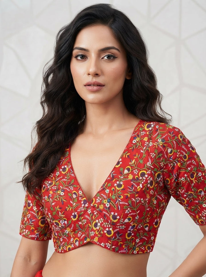 Vine Of Flower Embroidery - Designer Blouse