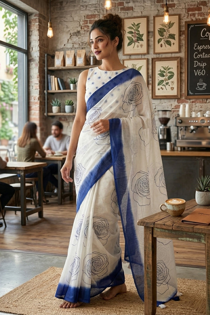 Rosy Bloom Linen Saree