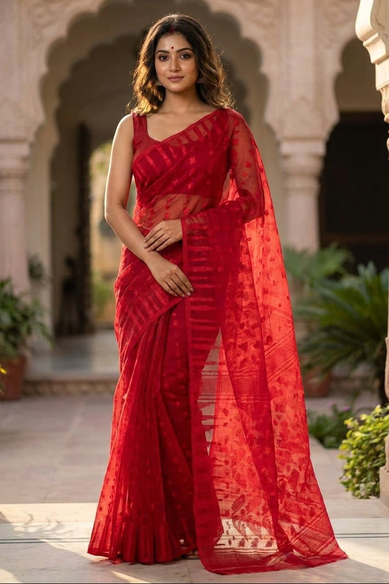 Moner Alo-Bengal Jamdani Saree (Red)
