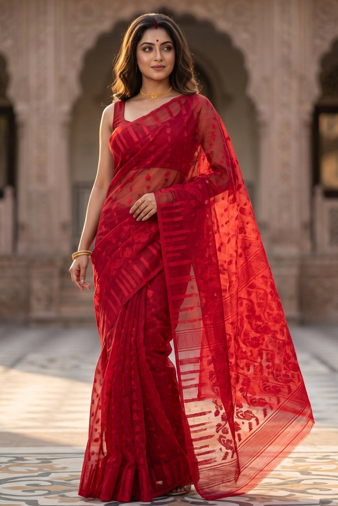 Moner Alo-Bengal Jamdani Saree (Red)