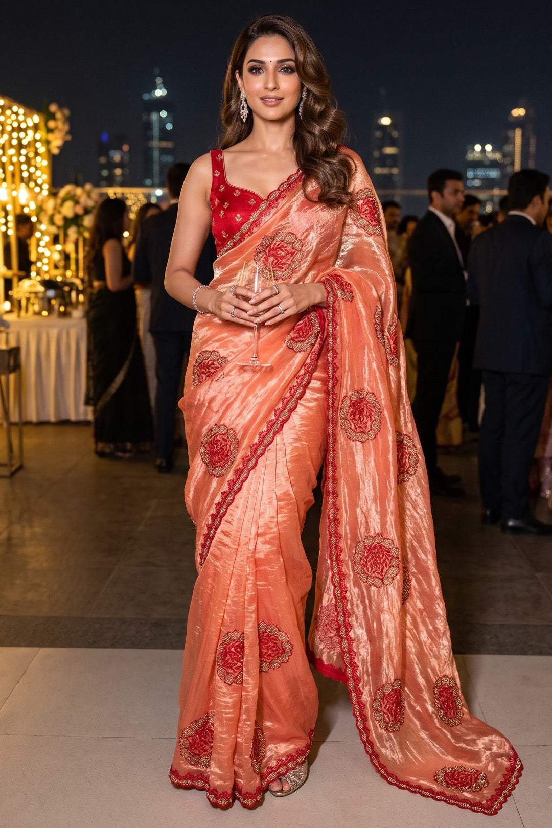 Blush Rose Satin Silk Saree