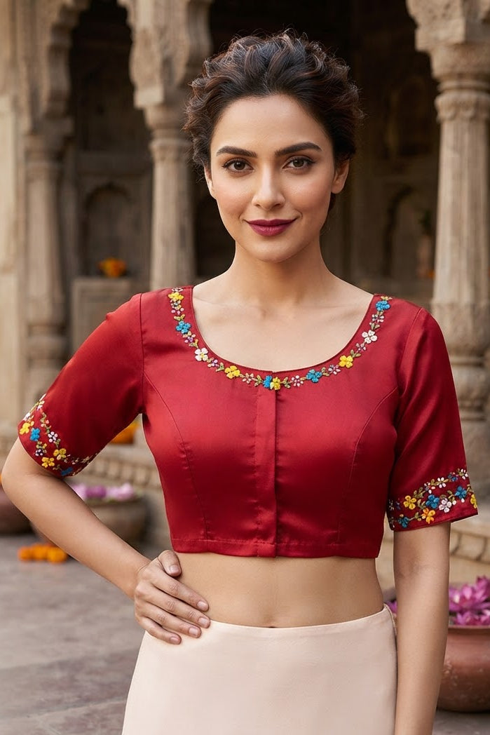 Wildflower Wreath Handstitched Designer Blouse