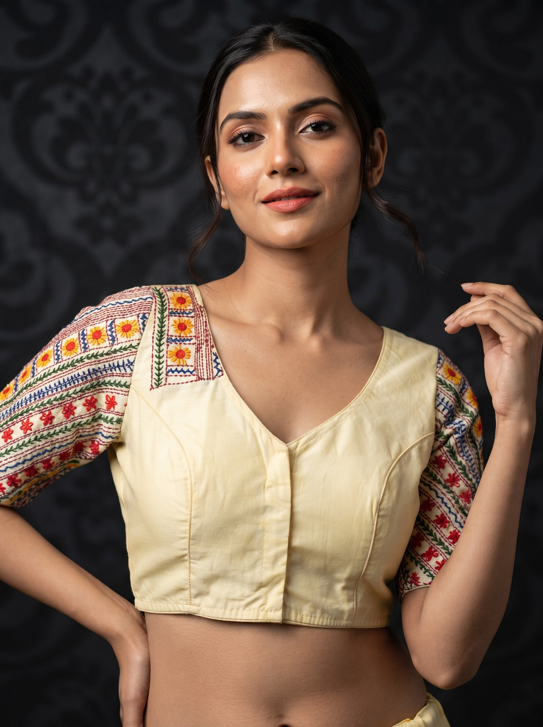 Sunflower Reverie-Multicolor Handwork Blouse