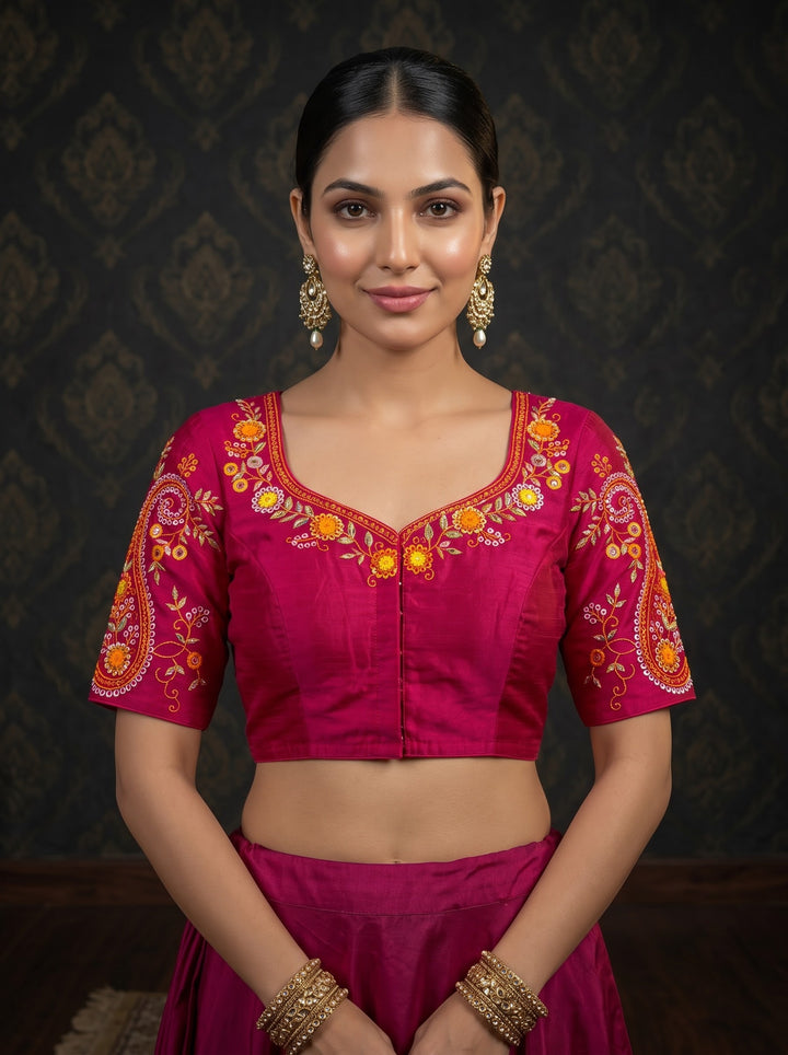 Festive Paisley Vichitra Silk Blouse