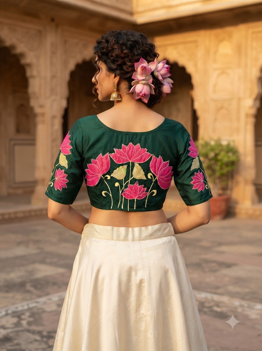 Shantimaya - Lotus Appliqué Katdana Designer Blouse