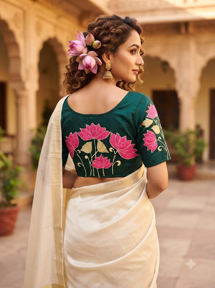 Shantimaya - Lotus Appliqué Katdana Designer Blouse