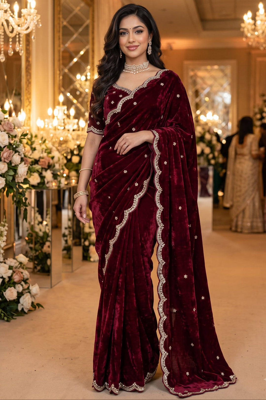 Eyes of Elegance Fandy Satin Silk Saree with Cutdana Work
