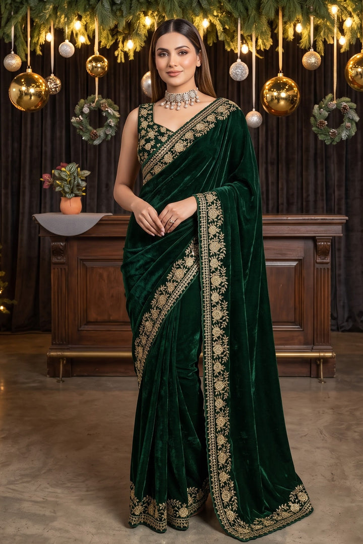 Silence of Luxury Viscose Velvet Sequin Embroidered Saree