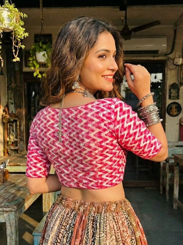Dreamy Cute-Printed Cotton Designer Blouse