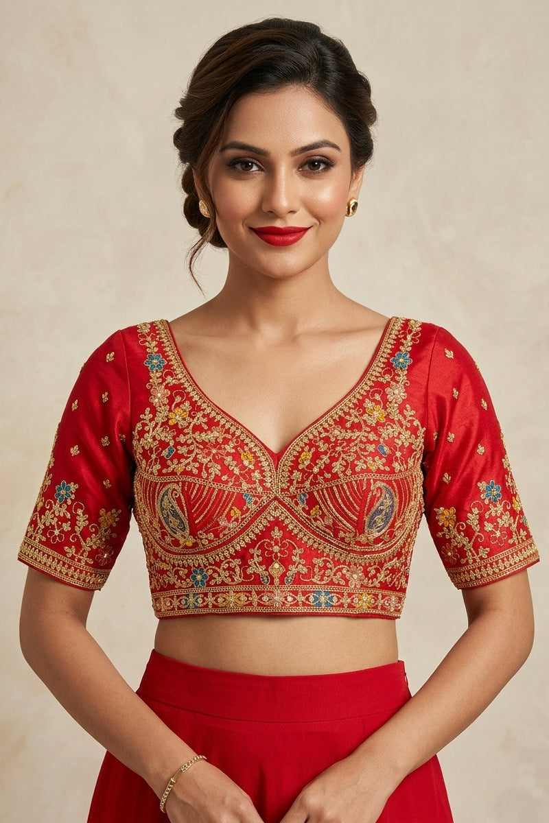 Wedding Red Designer Silk Blouse