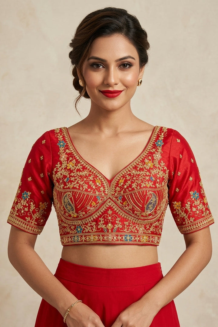 Wedding Red Designer Silk Blouse