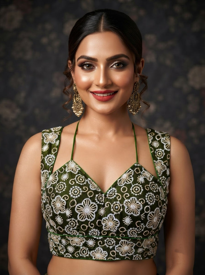 The Glam Edit Vichitra Silk Embroidered Blouse