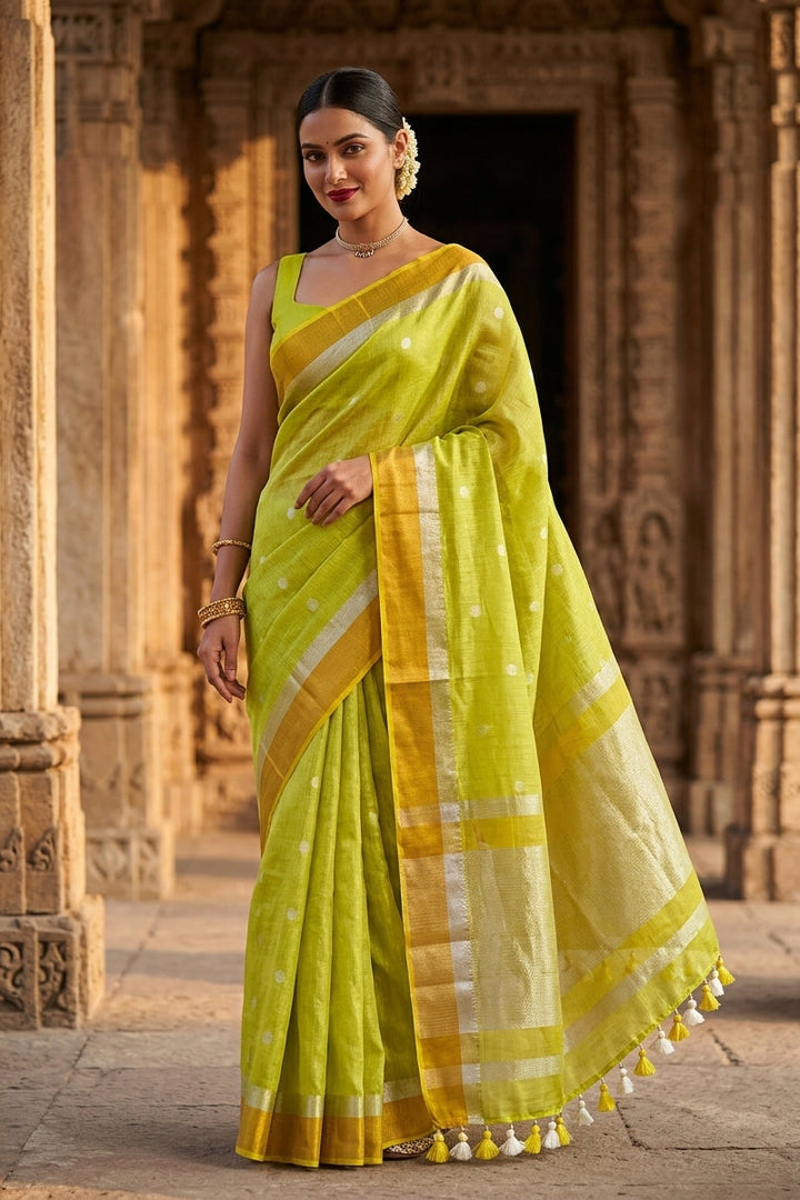 Pearl Weave Tissue Linen Saree (green)