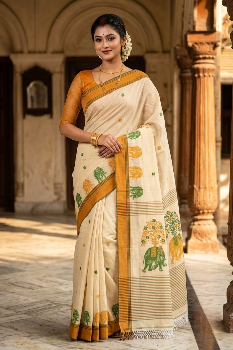 Rangrez Gajini khadi Jamdani Saree