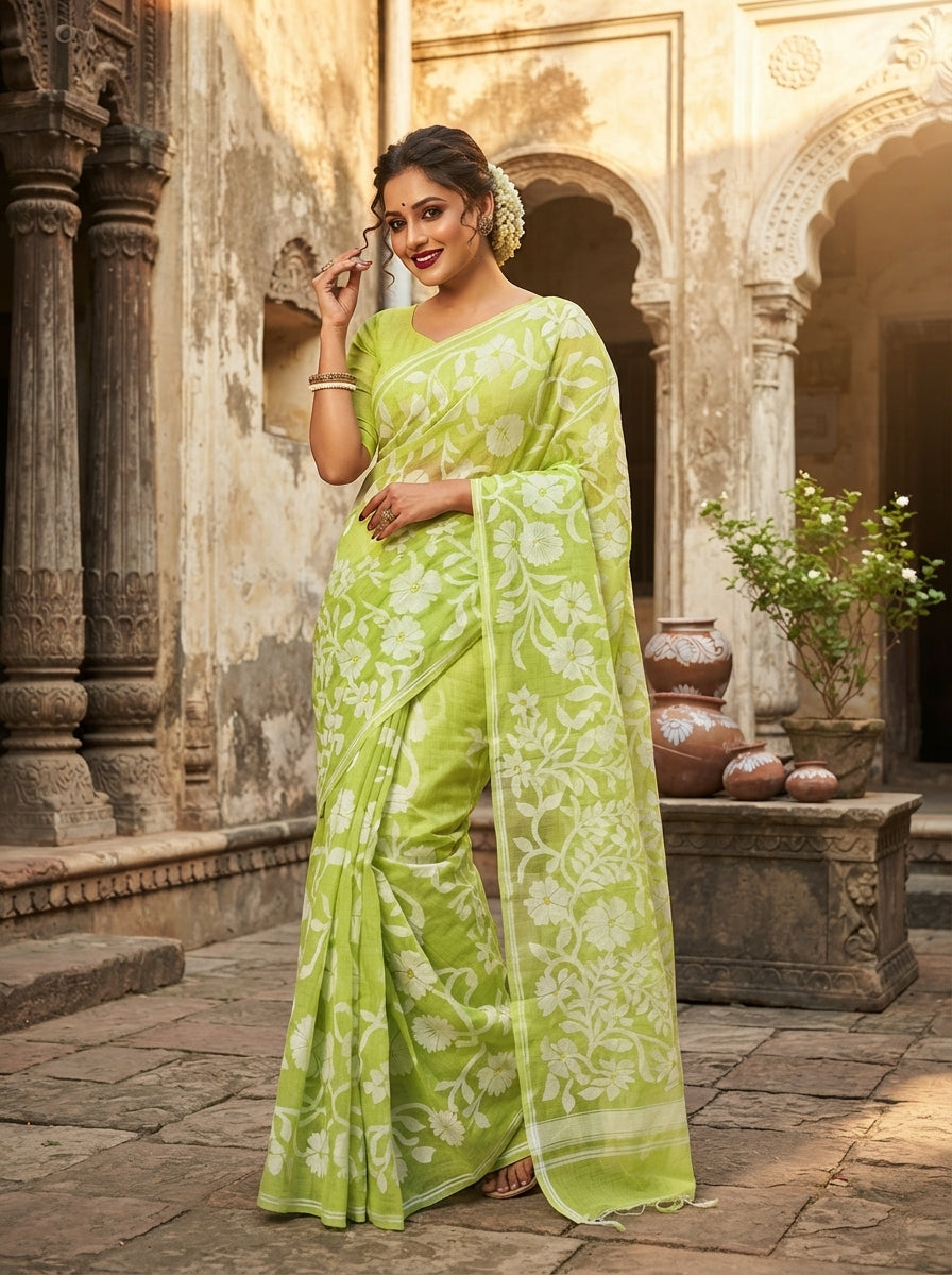 Pushpalata- Flowering Vines Cotton Jamdani Saree