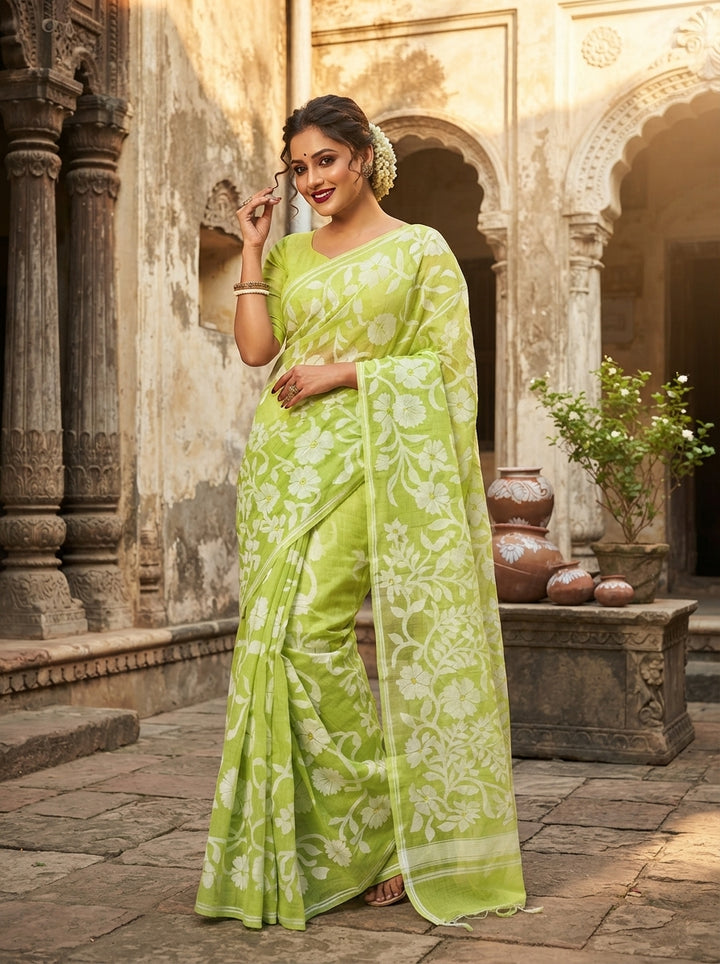 Pushpalata- Flowering Vines Cotton Jamdani Saree