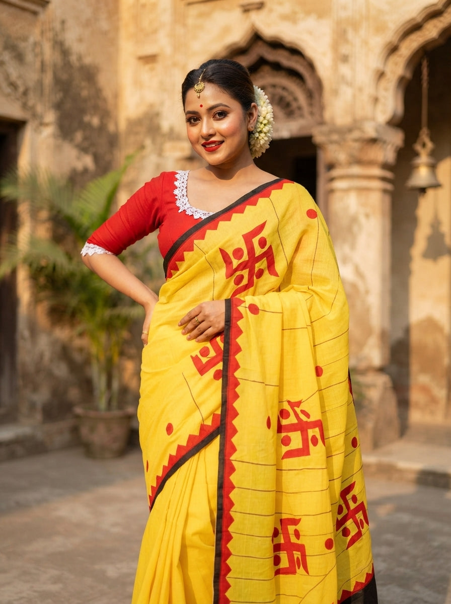 Swastik  Khesh khadi cotton saree